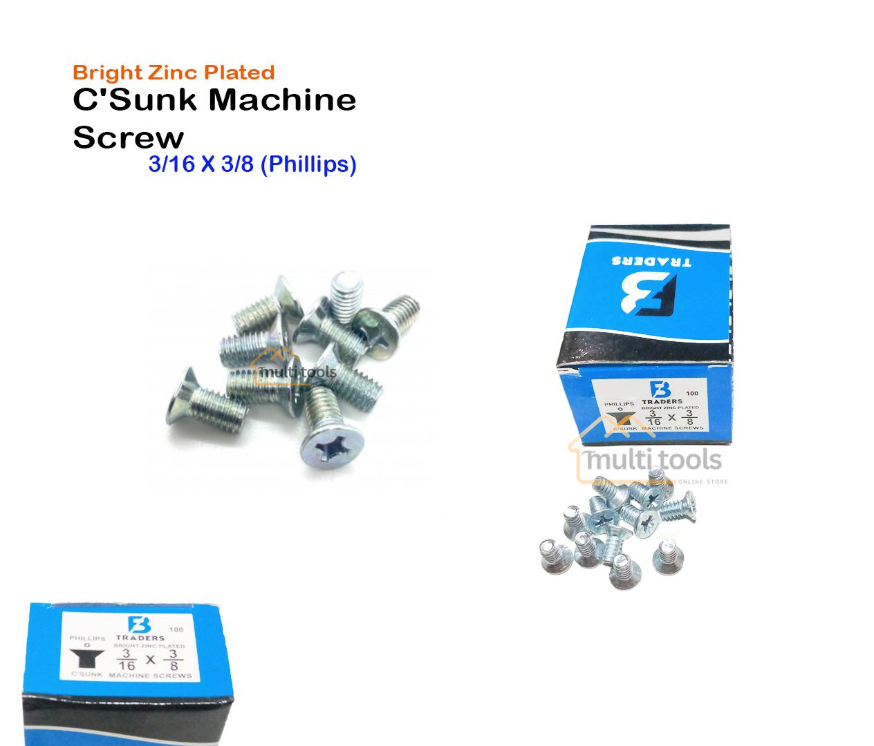 Bright Zinc Plated C'Sunk Machine Screw 3/16 x 3/8 (Phillips)